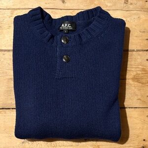 A.P.C. Men's Deep Blue Crewneck Sweater